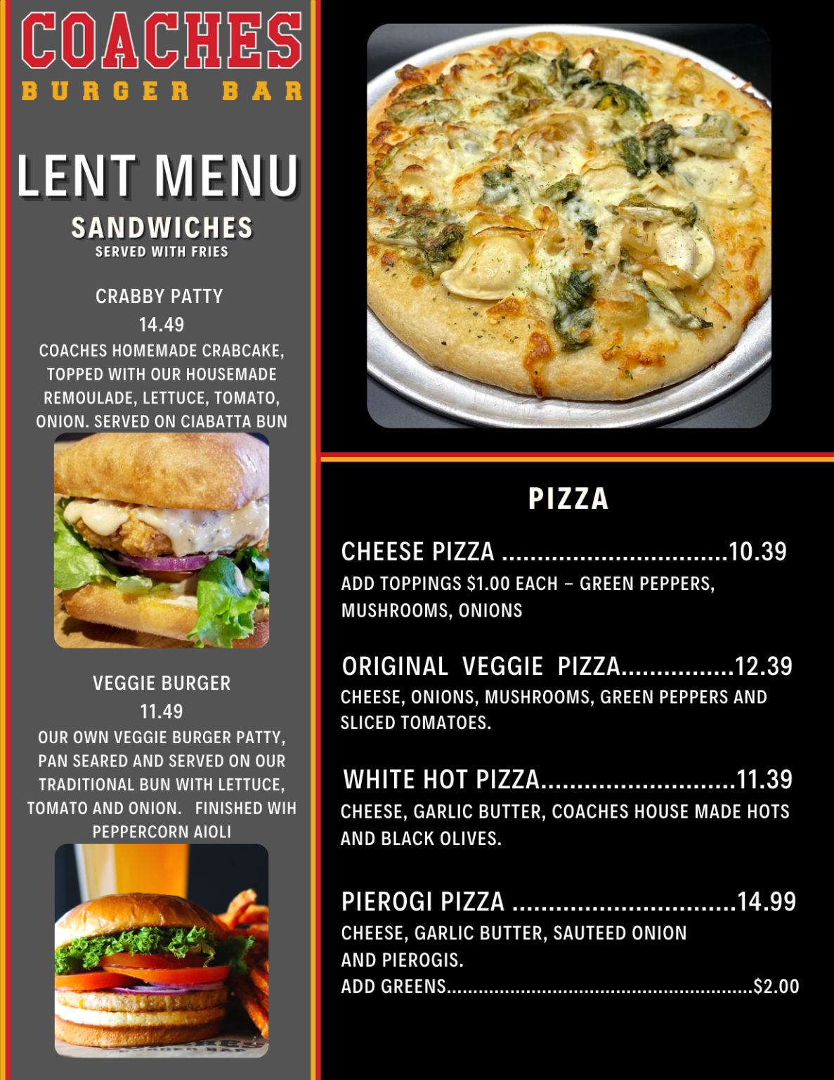 Lent Menu Coaches Burger Bar